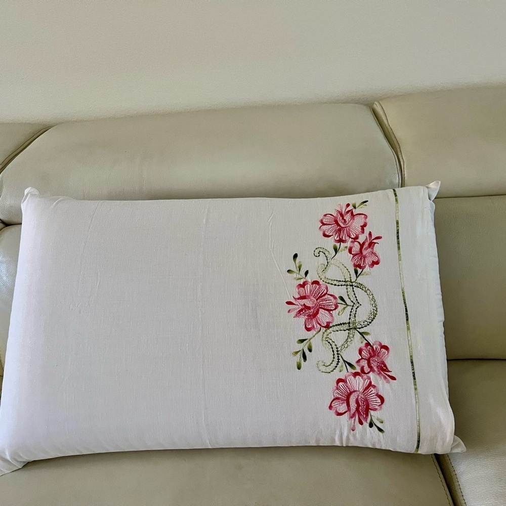 Floral Embroidered White Pillow case 19/26 inches